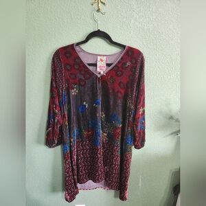Johnny Was Multicolor Floral Velvet Tunic